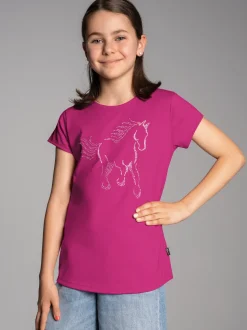 T-Shirt mit glitzerndem Pferde-Printmotiv Hibiskus