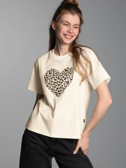 T-Shirt mit goldenem Leo-Herz-Print Natur