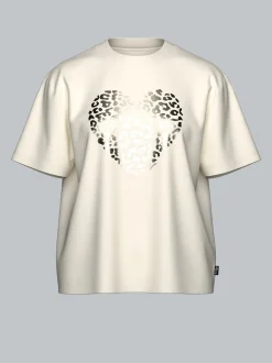 T-Shirt mit goldenem Leo-Herz-Print Natur