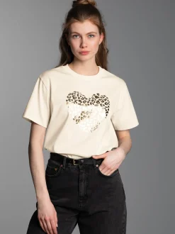 T-Shirt mit goldenem Leo-Herz-Print Natur