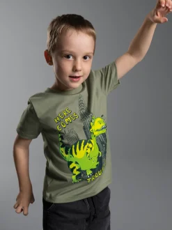 T-Shirt mit großem Dino-Printmotiv Salbei