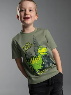 T-Shirt mit großem Dino-Printmotiv Salbei
