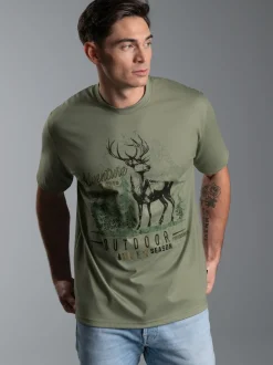 T-Shirt mit großem Hirsch-Printmotiv Salbei
