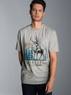 T-Shirt mit großem Hirsch-Printmotiv Grau-melange
