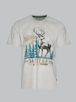 T-Shirt mit großem Hirsch-Printmotiv Grau-melange