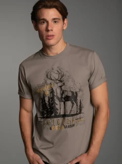 T-Shirt mit großem Hirsch-Printmotiv Taupe