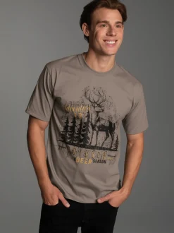 T-Shirt mit großem Hirsch-Printmotiv Taupe