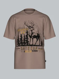 T-Shirt mit großem Hirsch-Printmotiv Taupe