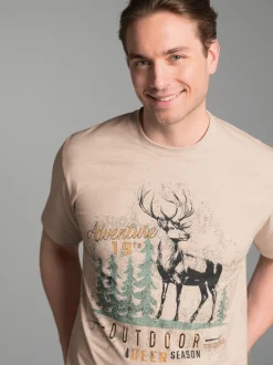 T-Shirt mit großem Hirsch-Printmotiv Sand-melange