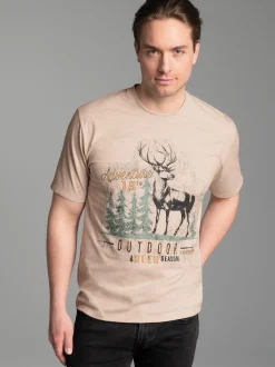 T-Shirt mit großem Hirsch-Printmotiv Sand-melange