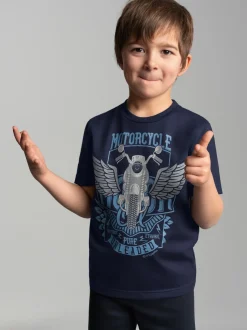 T-Shirt mit großem Motorrad-Printmotiv Navy