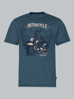 T-Shirt mit großem Motorrad-Printmotiv Jeans-melange