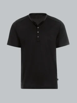 T-Shirt mit Knopfleiste DELUXE Baumwolle Schwarz