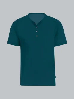 T-Shirt mit Knopfleiste DELUXE Baumwolle Saphir