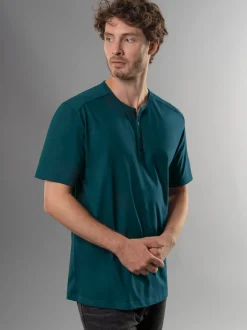 T-Shirt mit Knopfleiste DELUXE Baumwolle Saphir