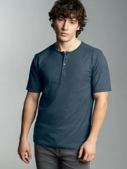 T-Shirt mit Knopfleiste DELUXE Baumwolle Jeans-melange