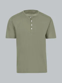 T-Shirt mit Knopfleiste DELUXE Baumwolle Salbei