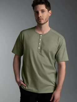T-Shirt mit Knopfleiste DELUXE Baumwolle Salbei