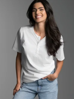 T-Shirt mit Knopfleiste DELUXE Baumwolle Weiss