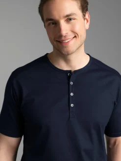 T-Shirt mit Knopfleiste DELUXE Baumwolle Navy