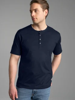 T-Shirt mit Knopfleiste DELUXE Baumwolle Navy