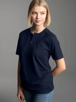 T-Shirt mit Knopfleiste DELUXE Baumwolle Navy