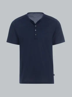 T-Shirt mit Knopfleiste DELUXE Baumwolle Navy