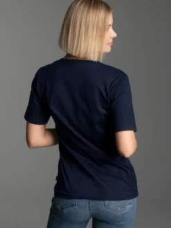 T-Shirt mit Knopfleiste DELUXE Baumwolle Navy