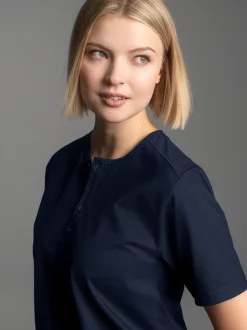 T-Shirt mit Knopfleiste DELUXE Baumwolle Navy