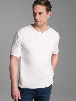 T-Shirt mit Knopfleiste DELUXE Baumwolle Weiss