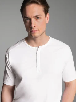 T-Shirt mit Knopfleiste DELUXE Baumwolle Weiss
