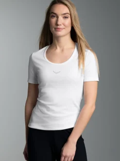 T-Shirt mit Kristallsteinen Weiss