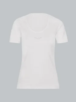 T-Shirt mit Kristallsteinen Weiss