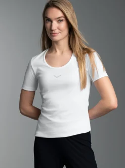 T-Shirt mit Kristallsteinen Weiss