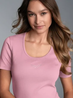 T-Shirt mit Kristallsteinen Lilie