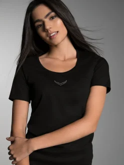 T-Shirt mit Kristallsteinen Schwarz