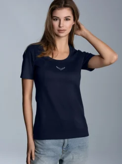 T-Shirt mit Kristallsteinen Navy
