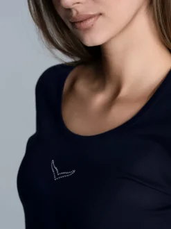 T-Shirt mit Kristallsteinen Navy