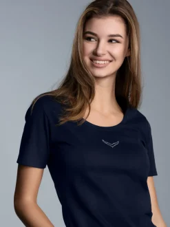 T-Shirt mit Kristallsteinen Navy