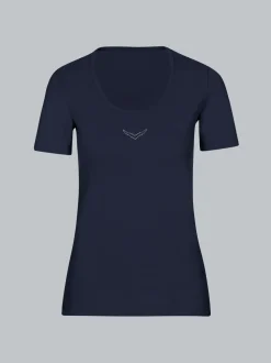 T-Shirt mit Kristallsteinen Navy