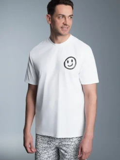 T-Shirt mit lustigem Smiley-Printmotiv Weiss