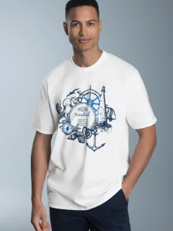T-Shirt mit maritimem Printmotiv Weiss