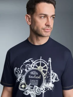 T-Shirt mit maritimem Printmotiv Navy