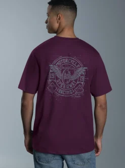 T-Shirt mit Motorrad-Printmotiven Aubergine
