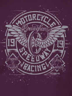 T-Shirt mit Motorrad-Printmotiven Aubergine