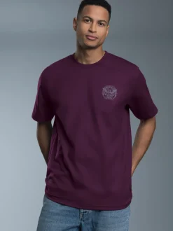 T-Shirt mit Motorrad-Printmotiven Aubergine