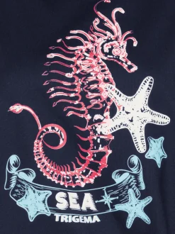 T-Shirt mit Seepferdchen-Printmotiv Navy