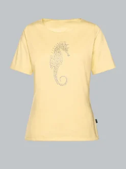 T-Shirt mit Seepferdchen-Print aus Strasssteinchen Vanille