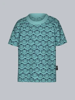 T-Shirt mit süßem Allover-Affen-Print Gletscher