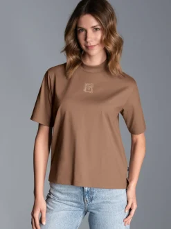 T-Shirt mit Stehkragen Haselnuss